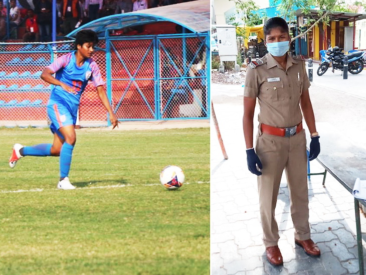 फुटबॉल फील्ड के बाद अब सड़कों पर देशसेवा कर रहीं खिलाड़ी इंदुमती कीर्तिरेसन, पुलिस की वर्दी पहन लोगों को दो रहीं समझाइश